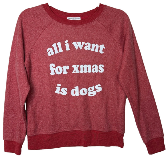 GRAYSON THREADS Women’s small “ALL I WANT FOR XMAS IS DOGS” red crewneck NWOT - Picture 1 of 4